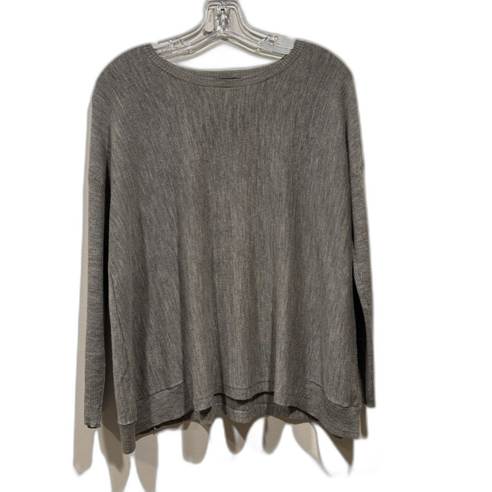 Eileen Fisher Sweater 100% Merino Wool Knit Gray Long Sleeve Light Women XS